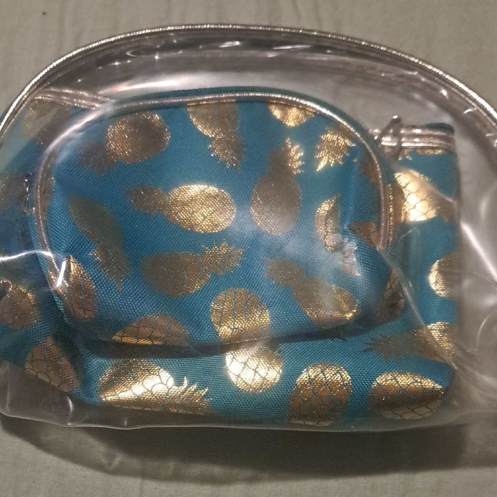 Stylish Blue and Gold Pineapple Print Women's Bag Set